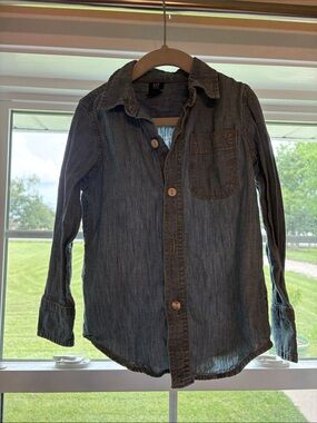 GAP Boys' Denim Button-Up Shirt - Washed Blue